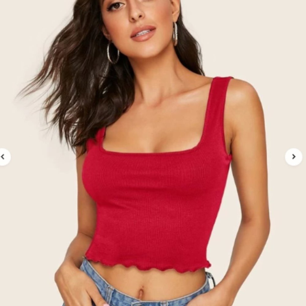 SHEIN LETTUCE EDGE RED CROPPED TANK